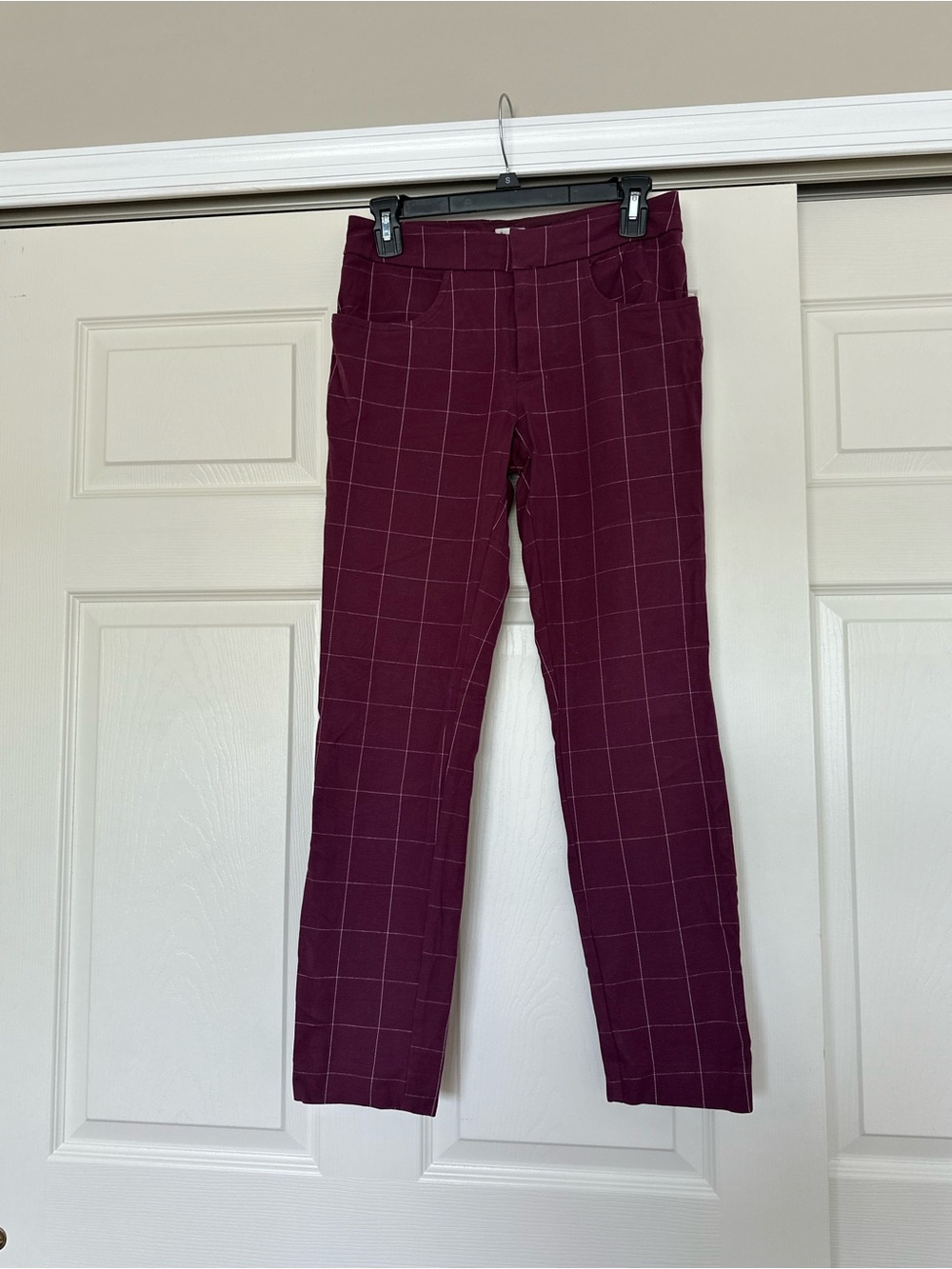 A New Day Maroon Stretch Pants with White Plaid